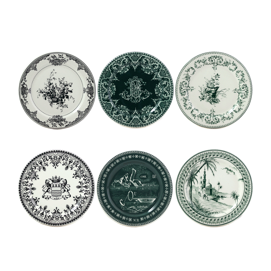 Box of 6 assorted mignardises, Les Dépareillés green, Gien