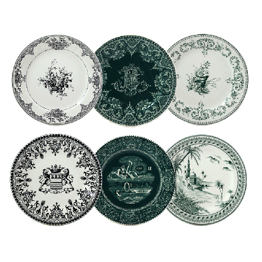 Box of 6 assorted dessert plates, Les Dépareillés green, Gien