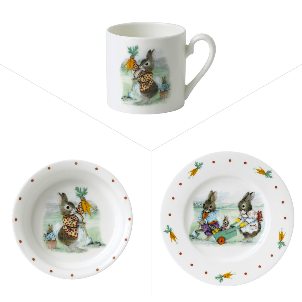 Children's set mug, flat plate and deep plate, Rabbit, Bastide