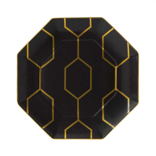 Lot de 8 Assiettes plates octogonales 23cm, Gio Gold Charcoal, Wedgwood