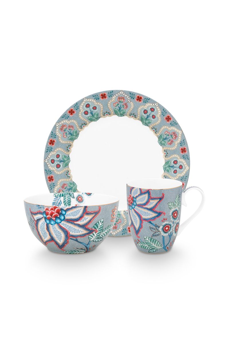 3-piece breakfast set, Flower Festival Light Blue, Pip Studio