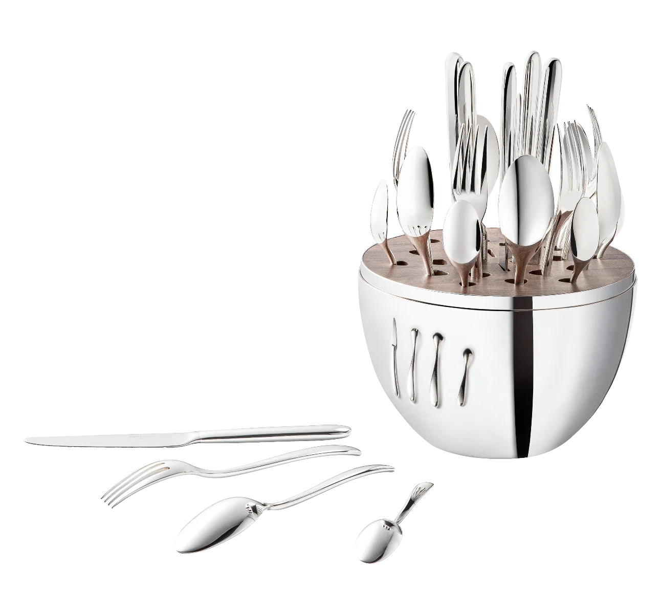 Set for 6 people (24 pieces) in silver metal with case, Mood, Christofle