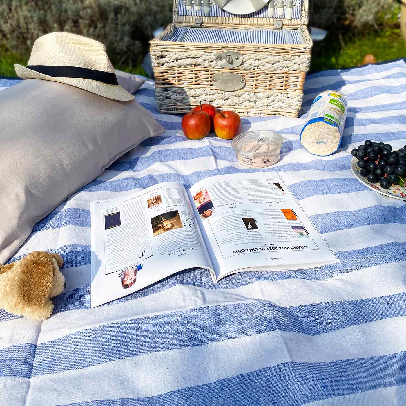Picnic Tablecloth 280 x 140cm, Sky Blue and White, Les Jardins de la Comtesse
