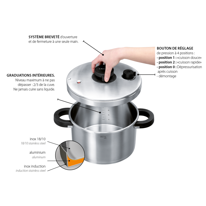9L Pressure Cooker, Alto Stainless Steel, CRISTEL