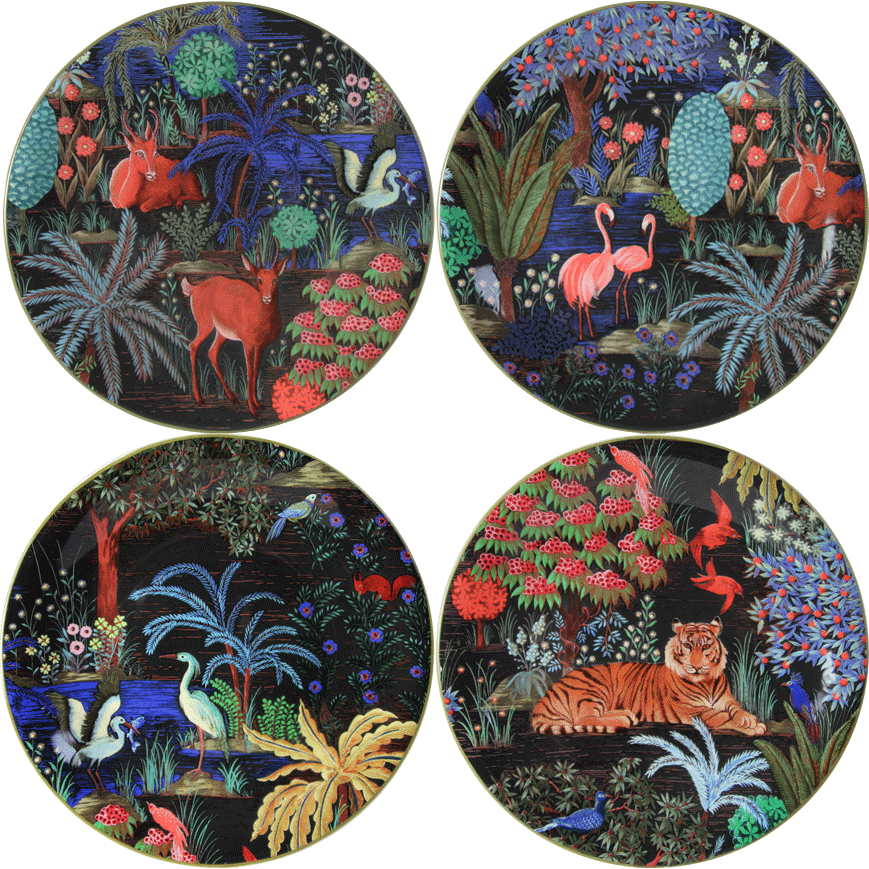 Box of 4 assorted dessert plates, Jardin du Palais, Gien