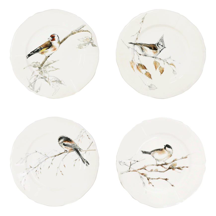 Box of 4 assorted canapé plates, Forest Birds, Gien
