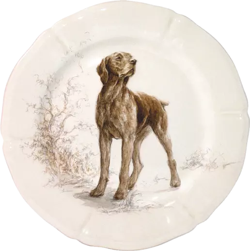 Box of 6 assorted “dog” dessert plates, Sologne, Gien