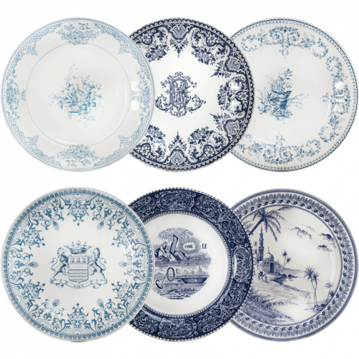 Set of 6 assorted dinner plates, Les Dépareillées bleus, Gien