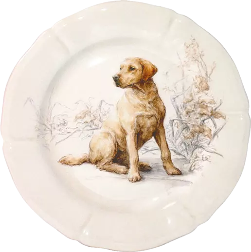 Box of 6 assorted “dog” dessert plates, Sologne, Gien