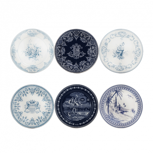 Box of 6 assorted mignardise plates, Les Dépareillées bleues, Gien