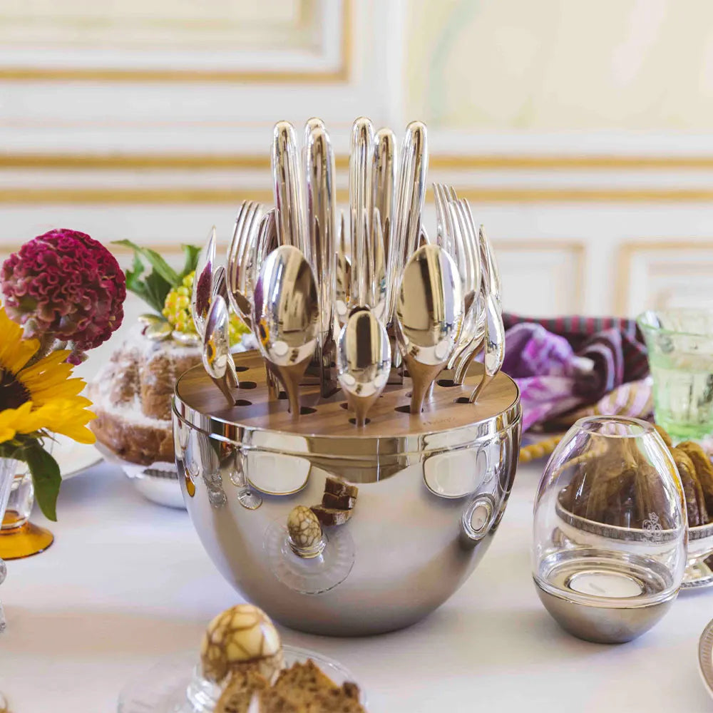 Set for 6 people (24 pieces) in silver metal with case, Mood, Christofle