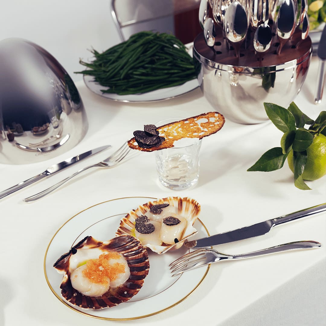 Set for 6 people (24 pieces) in silver metal with case, Mood, Christofle