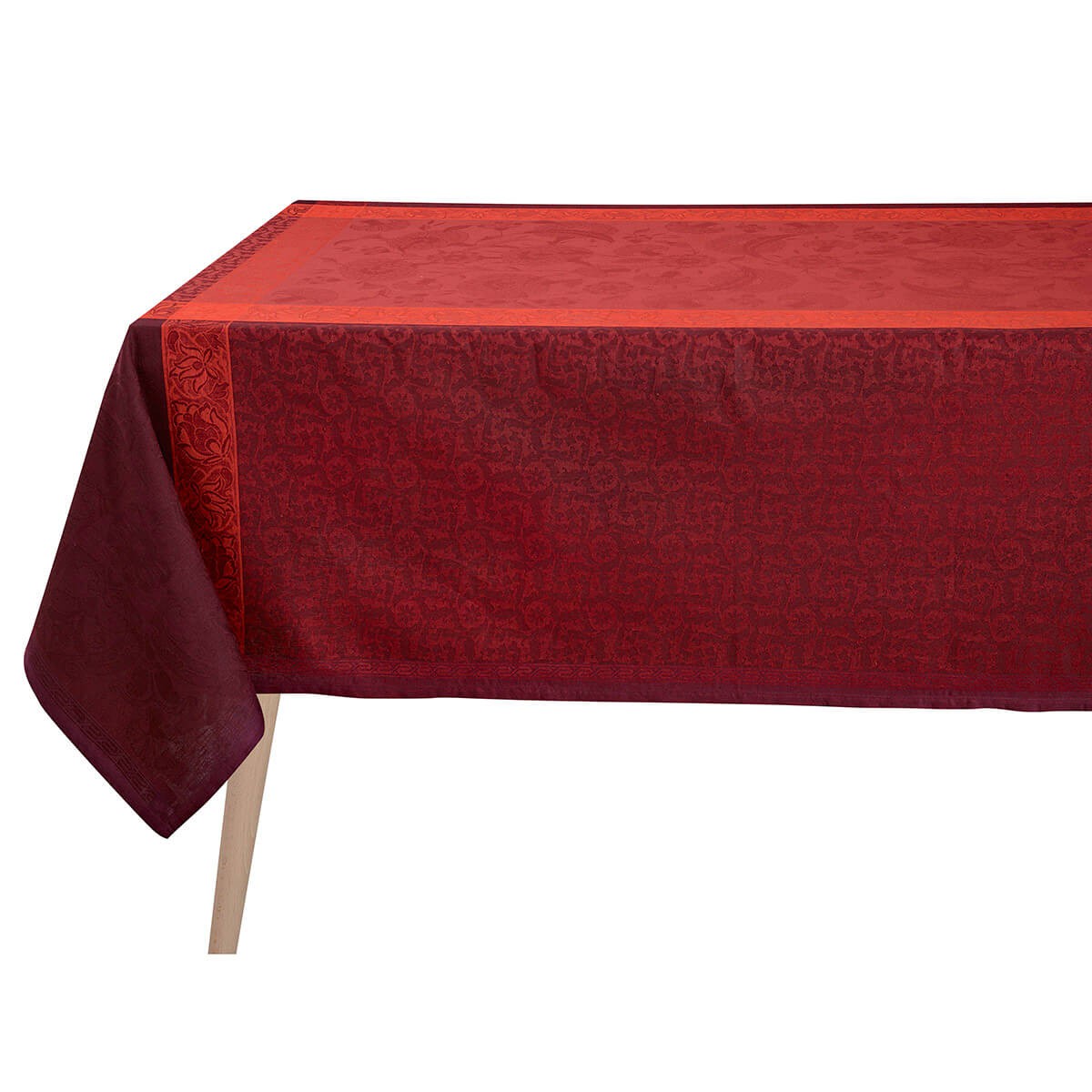 Ensemble Nappe 175x250cm et  8 Serviettes, Ottomane Burgundy, Le Jacquard Français