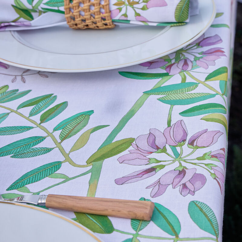Nappe 150x260cm, Pois de Senteur Floral, LE JACQUARD FRANCAIS