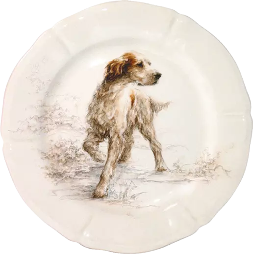 Box of 6 assorted “dog” dessert plates, Sologne, Gien