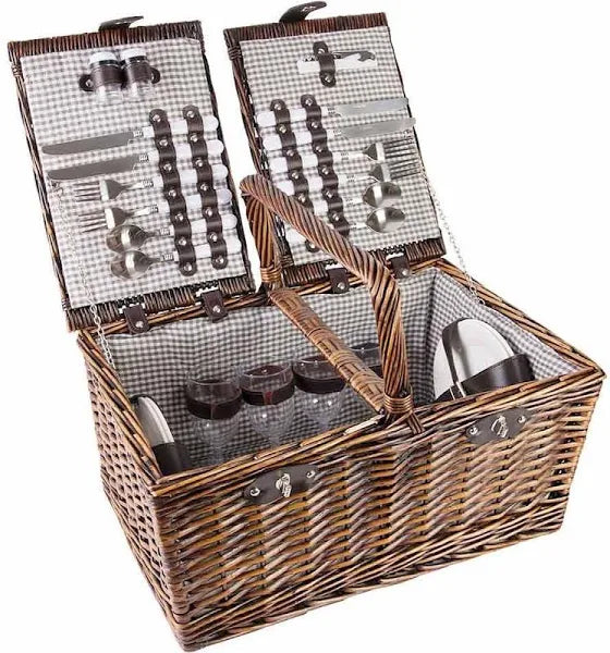 Picnic basket for 4 people, Brown Wicker, Cosy & Trendy