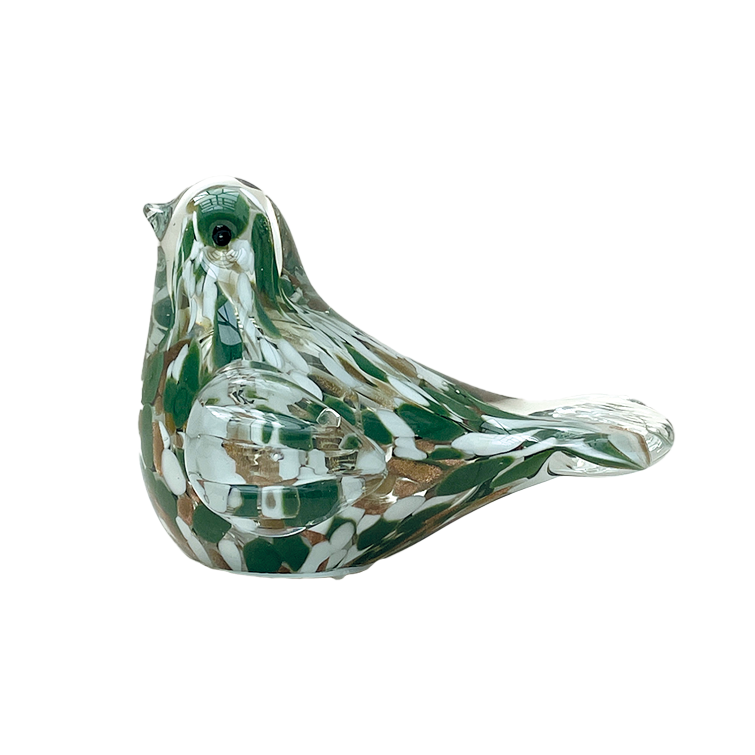 Déco LED oiseau moucheté vert à piles L13,5 P7 H9,5cm
