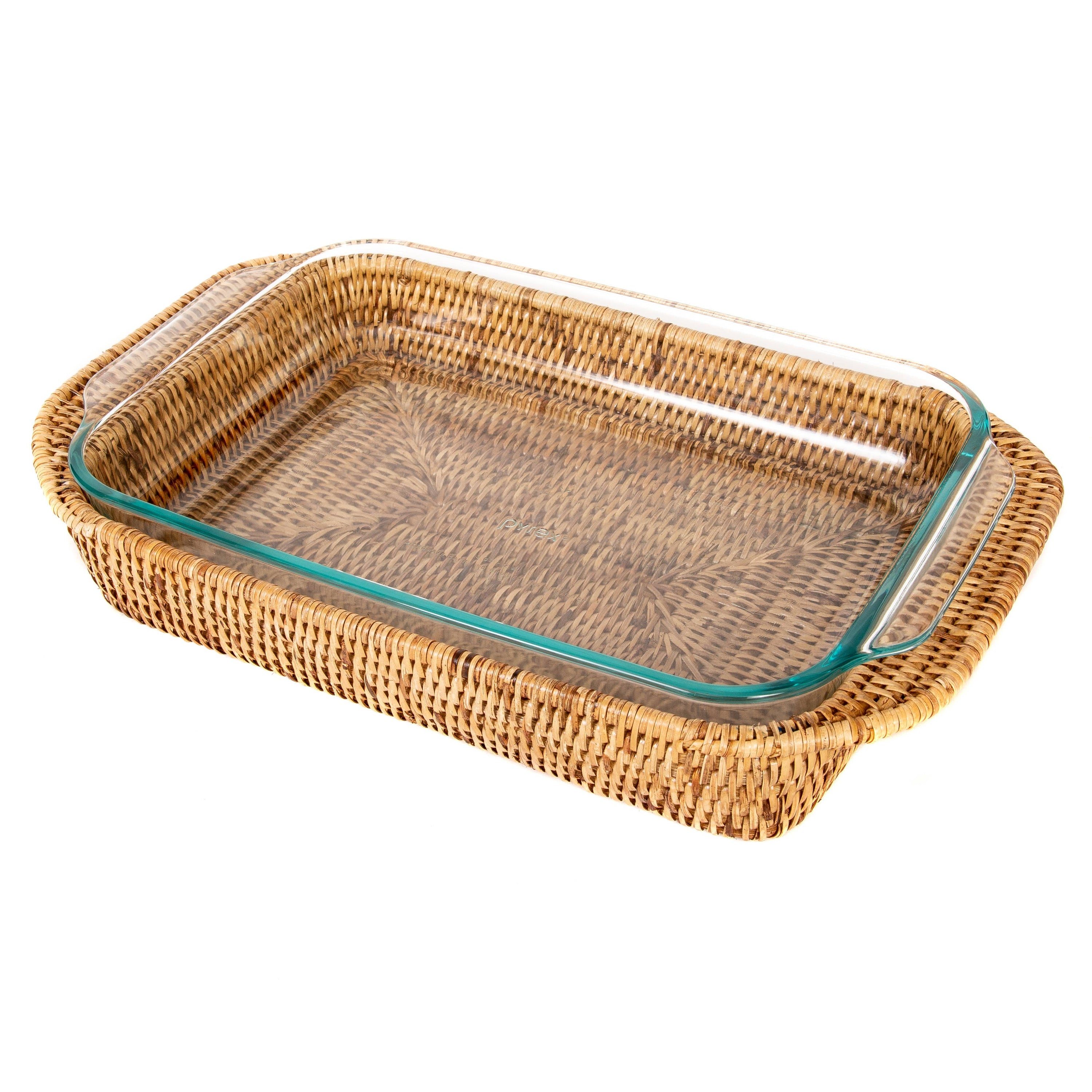 Panier rectangulaire en rotin : 13", Pyrex inclus: Lavage blanc