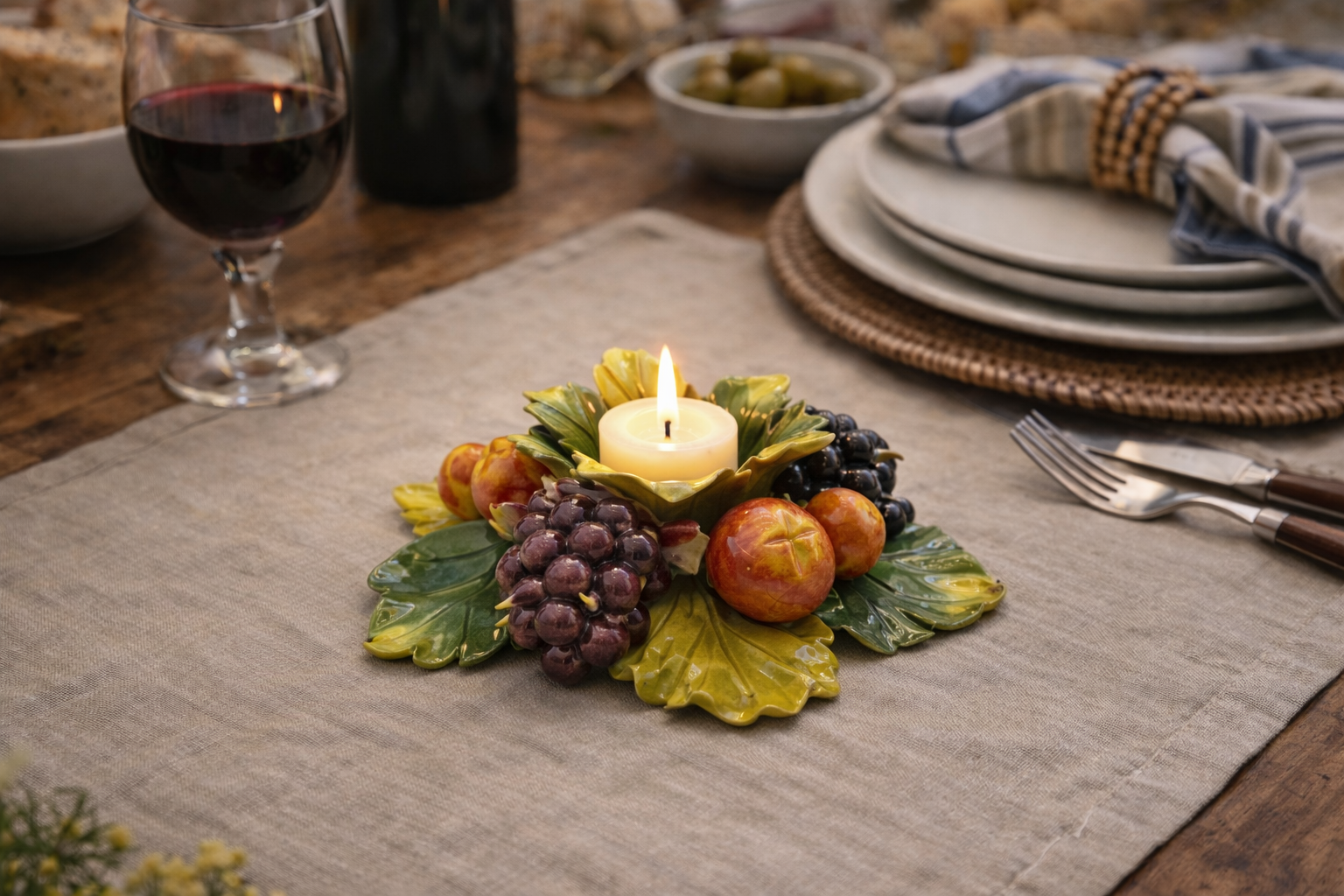 Bougeoir en céramique italienne avec motif de raisin 15cm: Raisin