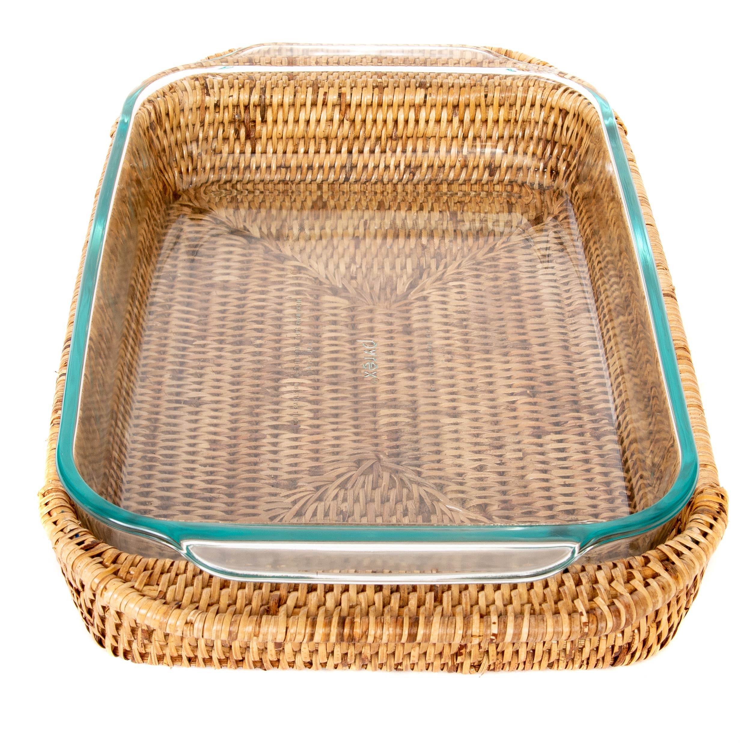 Panier rectangulaire en rotin : 13", Pyrex inclus: Lavage blanc