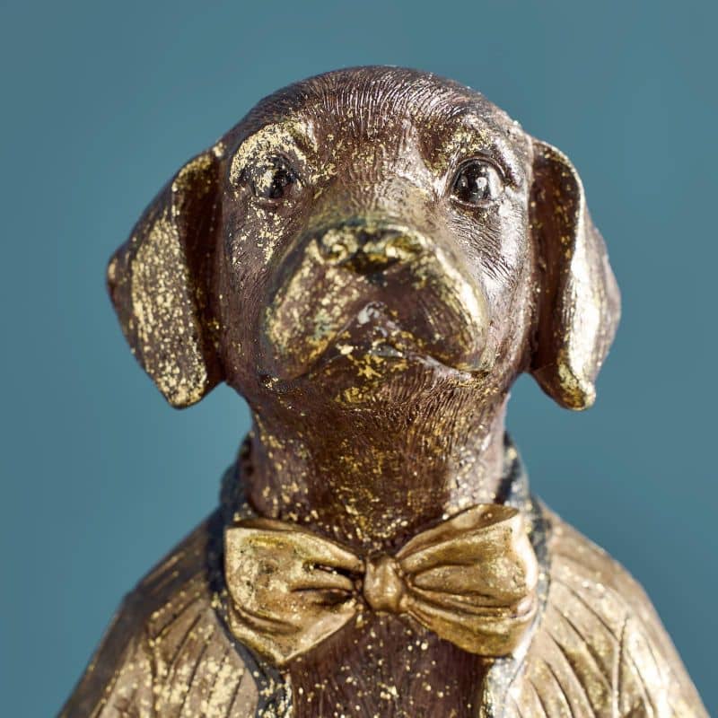 Porte-cartes Chien, Résine polyuréthane marron/or, 14 x 15 x 28 cm: Mehrfarbig (14)