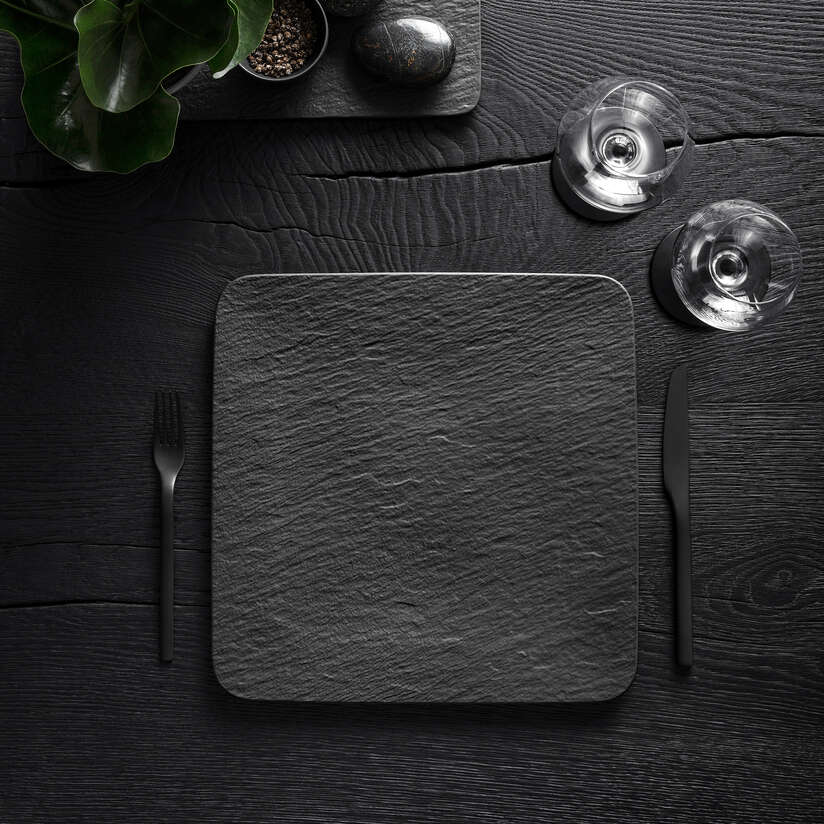 Plat à servir carré/ Assiette gourmet, Manufacture Rock