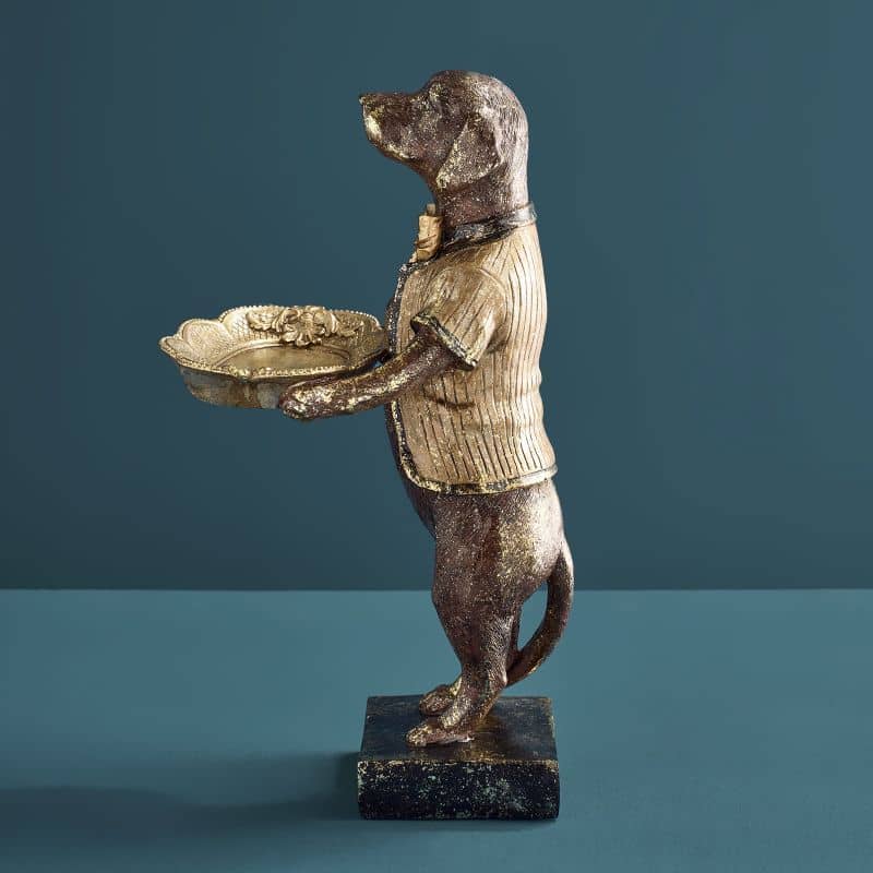 Porte-cartes Chien, Résine polyuréthane marron/or, 14 x 15 x 28 cm: Mehrfarbig (14)