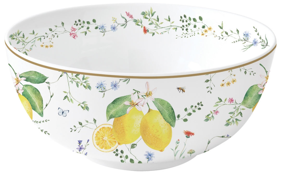 SALADIER Ø 23CM EN PORCELAINE FLEURS ET CITRONS, Easylife