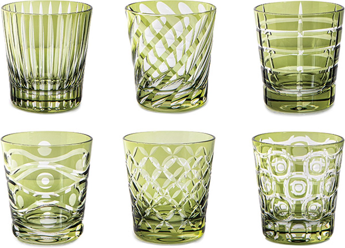 Set de 6 Gobelets 0,30l taillés main, Luxury Green, Livellara