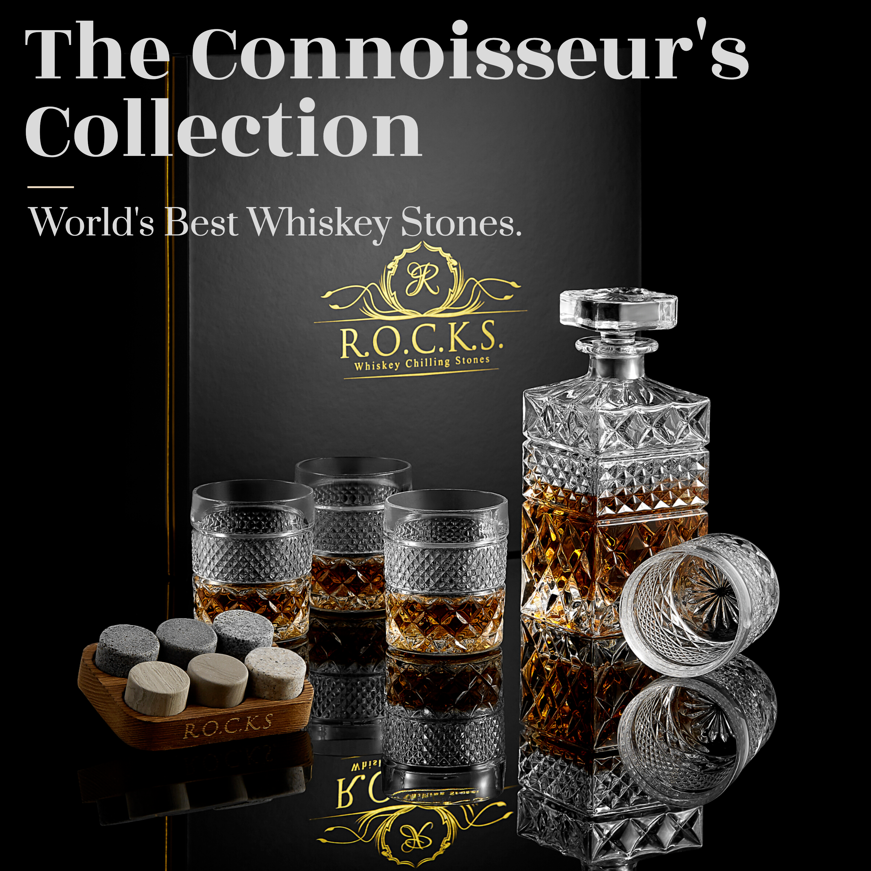 Coffret Cadeau Carafe à Whisky avec Verres et Pierres de Refroidissement