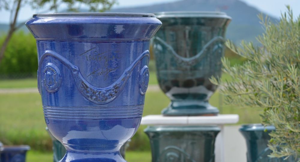Anduze Vase 80x66cm, Dark Blue Enamel, Figuière Earth