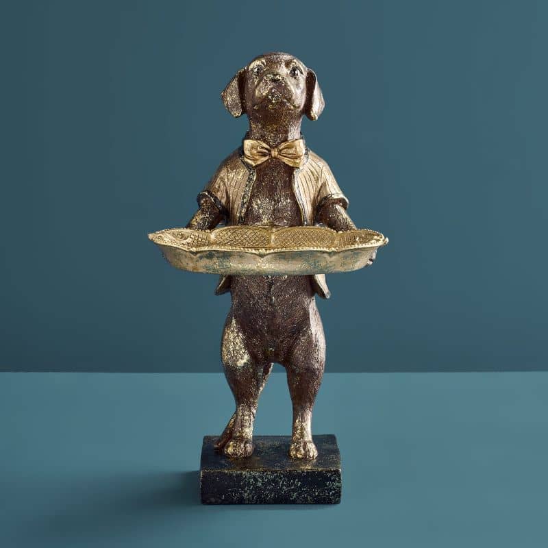 Porte-cartes Chien, Résine polyuréthane marron/or, 14 x 15 x 28 cm: Mehrfarbig (14)