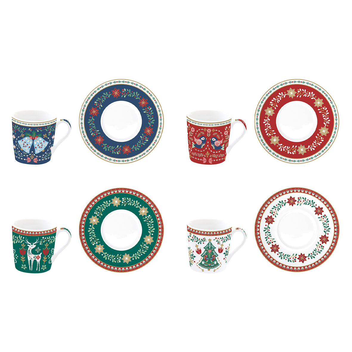 Paire tasse Café set de 4  Christmas Folk