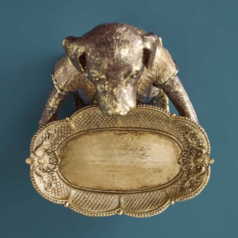 Porte-cartes Chien, Résine polyuréthane marron/or, 14 x 15 x 28 cm: Mehrfarbig (14)
