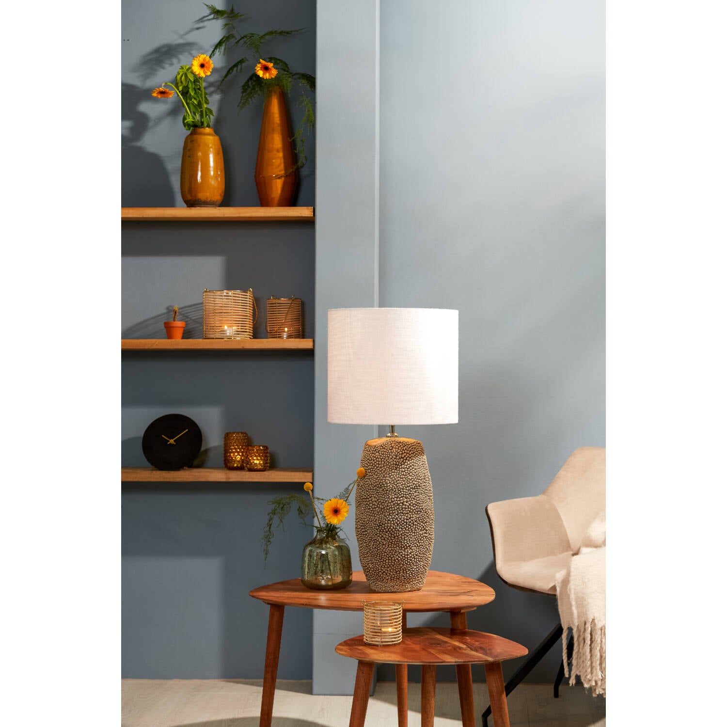 Pied de lampe + abat-jour céramique gris brun, Kyara, Light & Living