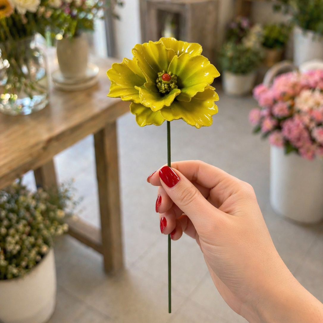 Pavot Fleur italienne en céramique 6-7 cm – Capodimonte: Giallo e Verde