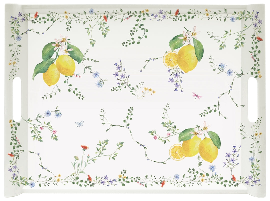 PLATEAU 52X37CM EN MELAMINE FLEURS ET CITRONS, Easylife