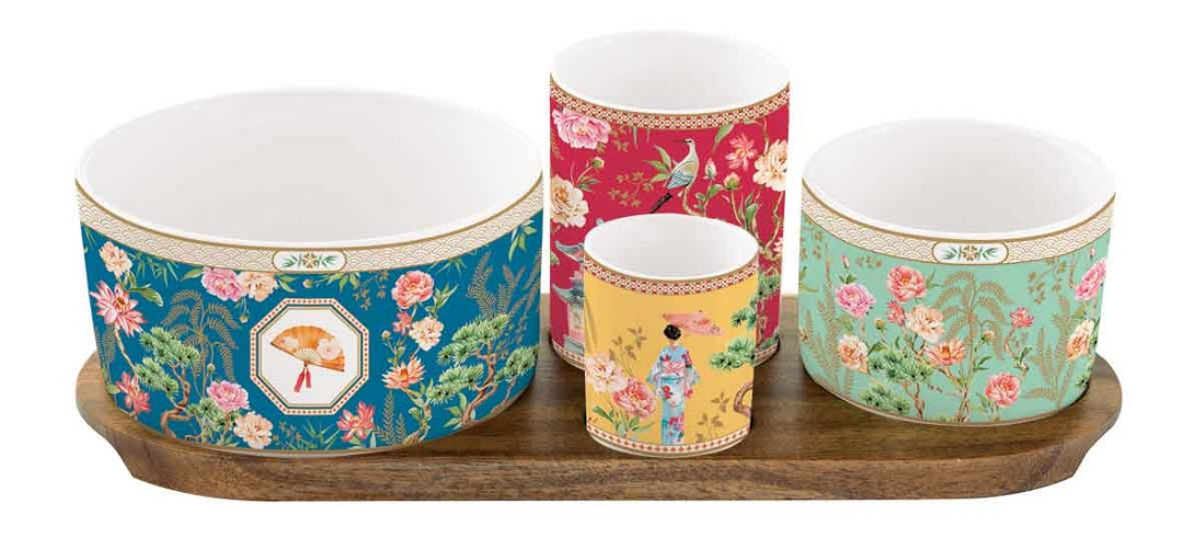 COFFRET APERITIF 4 COUPELLES SUR PLATEAU ACACIA 29X13CM JARDINS D'ORIENT, Easylife