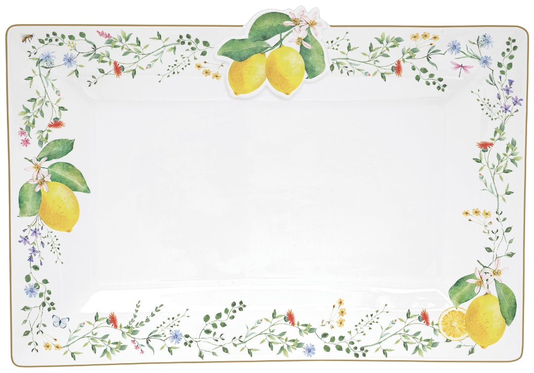 PLAT DE SERVICE RECTANGULAIRE 36X24CM FLEURS ET CITRONS, Easylife