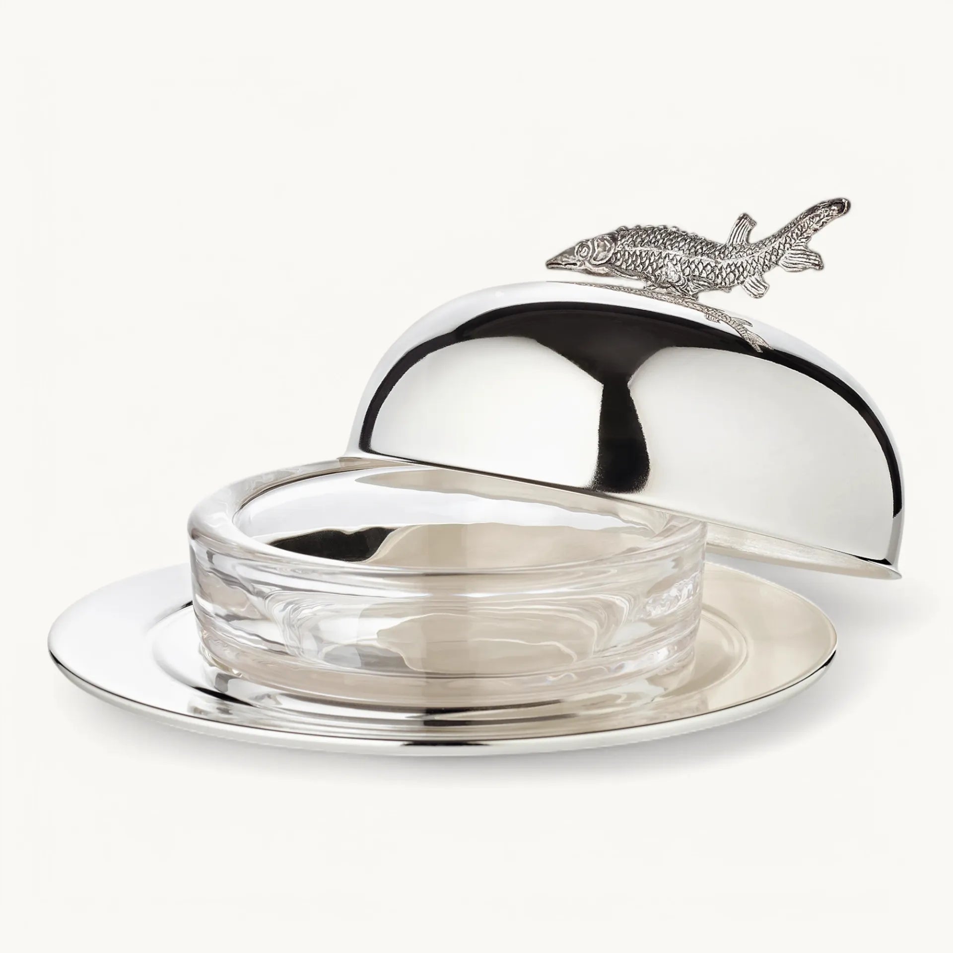 Plat à caviar Esturgeon (hauteur 7 cm, Ø 14 cm), plaqué argent, Edzard