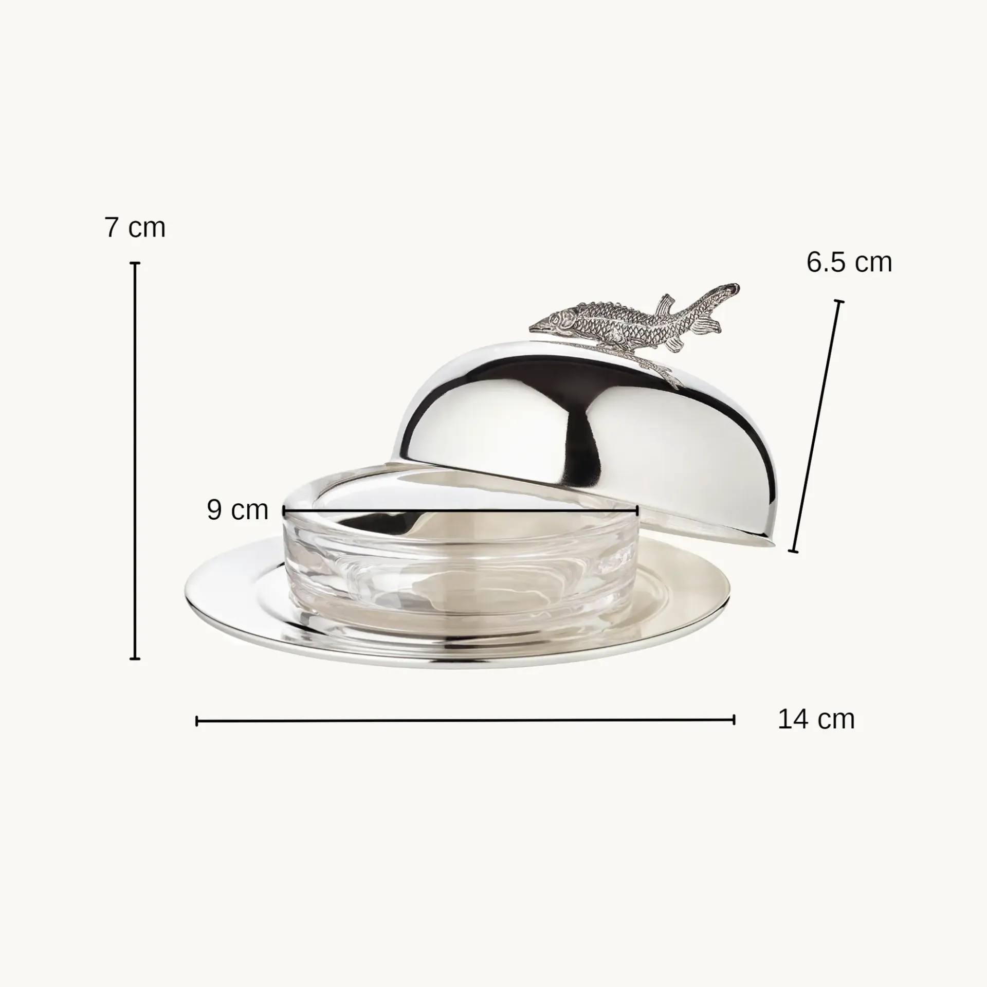 Plat à caviar Esturgeon (hauteur 7 cm, Ø 14 cm), plaqué argent, Edzard