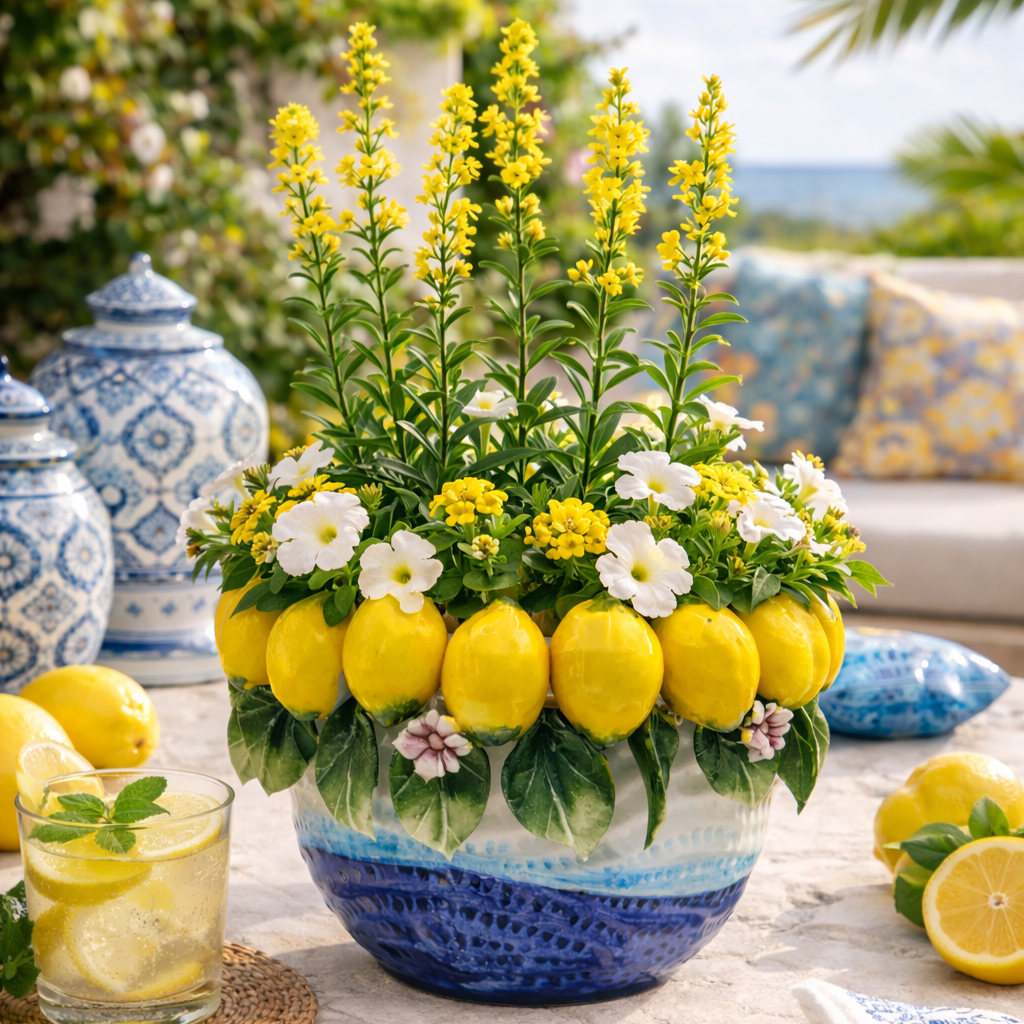 Vase décoratif en céramique italienne avec citron 12cm