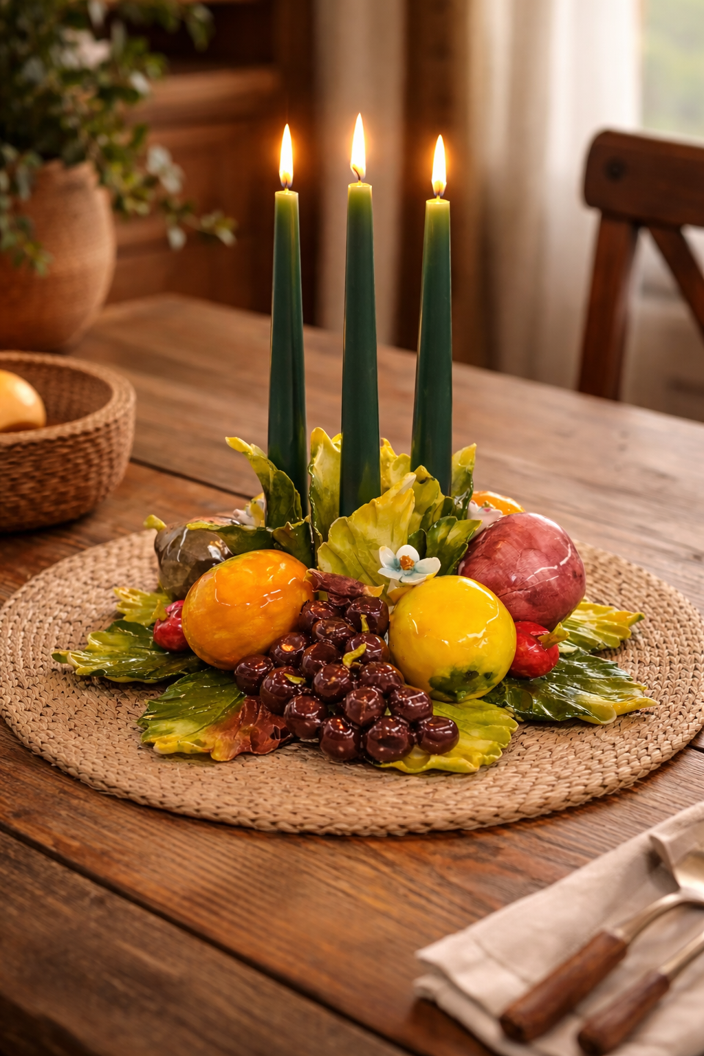 Bougeoir TRIS en céramique italienne aux fruits assortis 25 cm