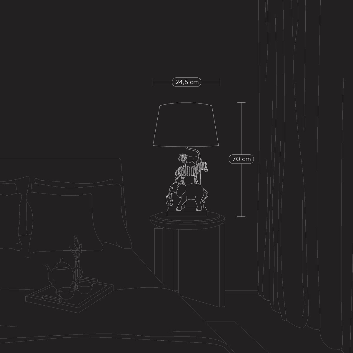 Lampe de table Safari Abat-jour Noir, Poly, H.70 cm: Schwarz (20)