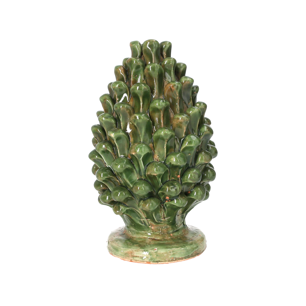 Pomme de pin en terre cuite verte H.16x25 cm