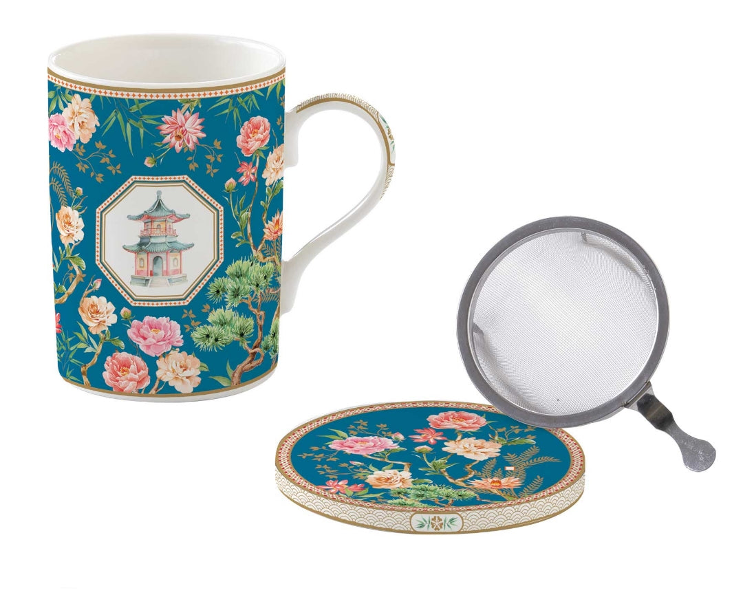 COFFRET TISANIERE 35CL EN PORCELAINE AVEC FILTRE INOX JARDINS D'ORIENT, Easylife