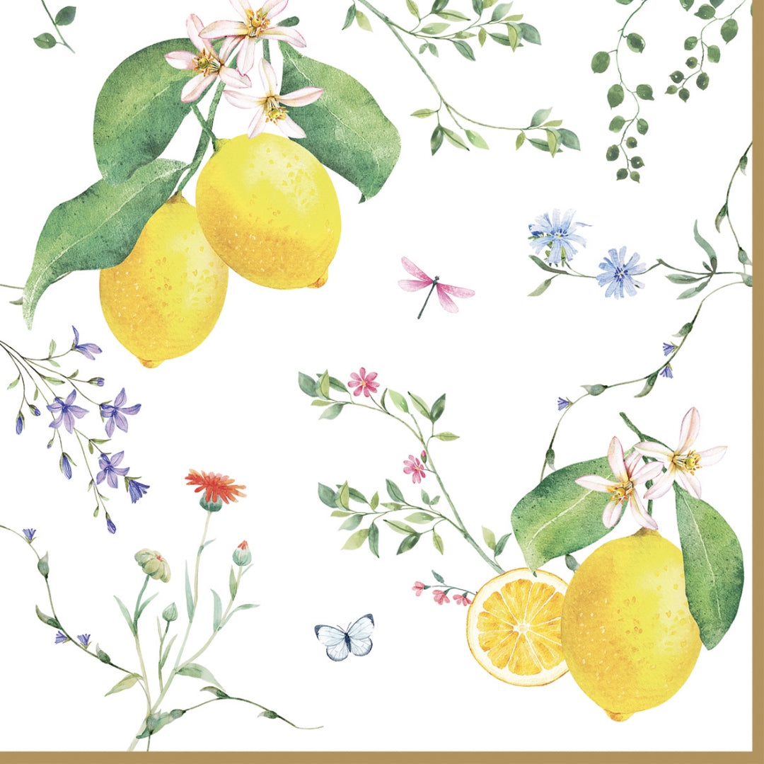 SERVIETTES EN PAPIER 33X33CM FLEURS ET CITRONS, Easylife