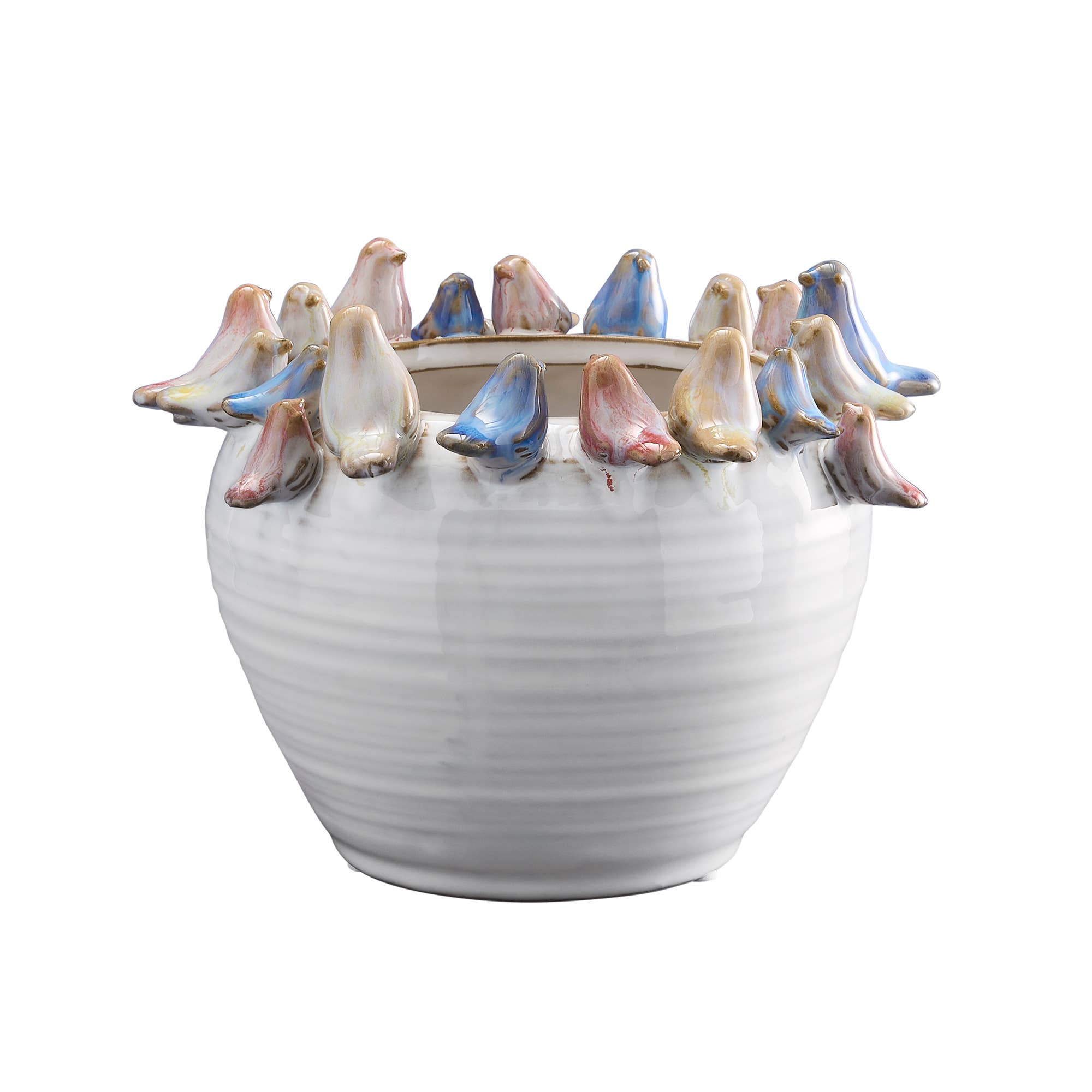 Pot M. Oiseaux Blanc, Grès 21 x 21 x 15,5 cm: Blanc (25)