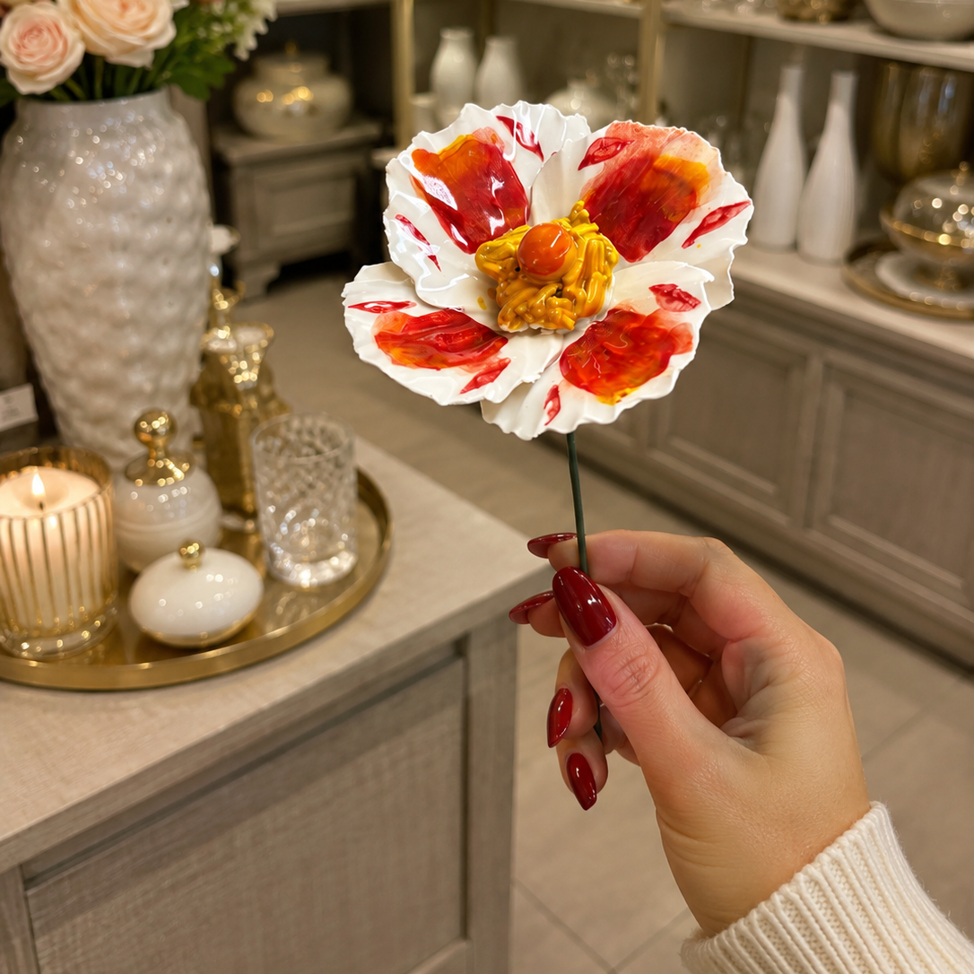 Coquelicot Fleur italienne en céramique 6-7 cm – Capodimonte: Macchie Rosse e Aran