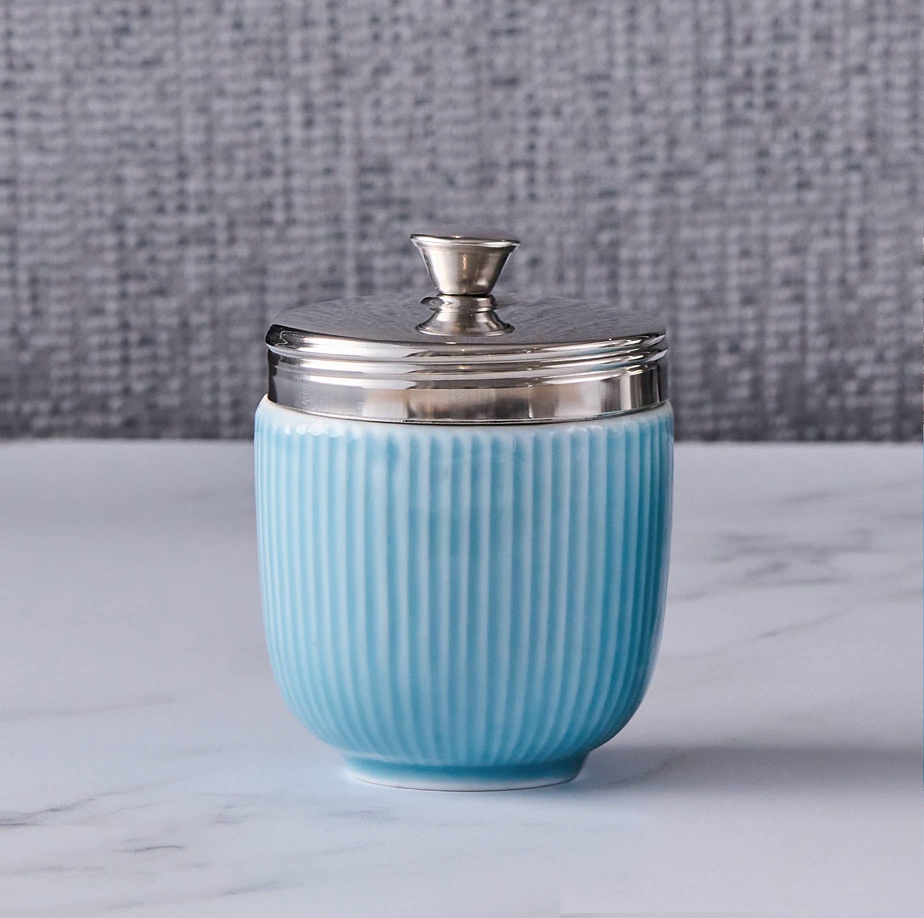 Egg Coddler Cocotte à œufs cannelée bleu céladon